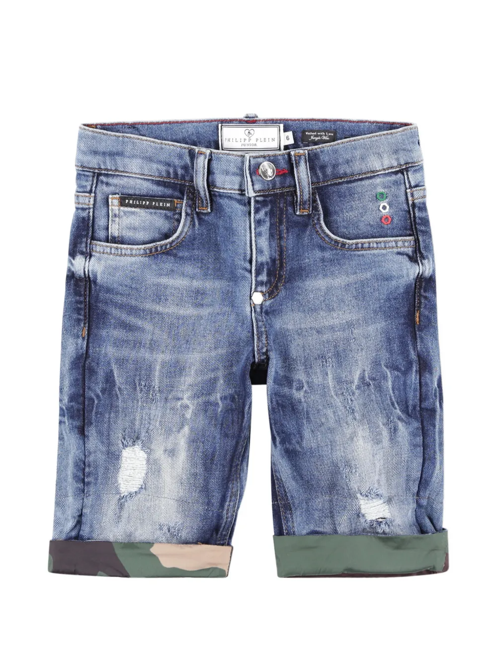 Philipp Plein Junior ripped shorts - Blu