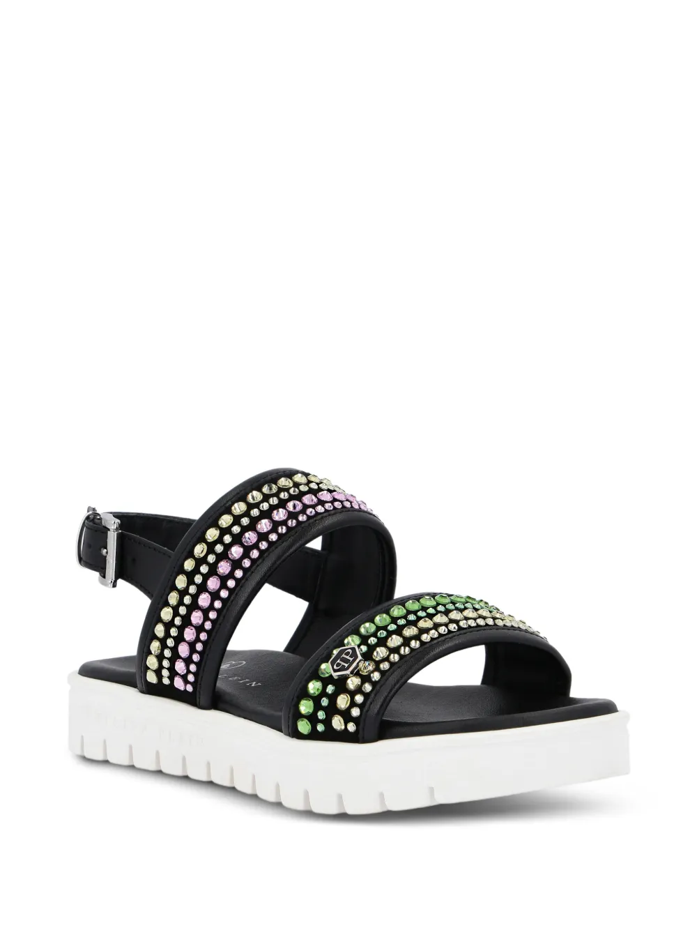 Philipp Plein Junior crystal-embellished flat sandals - Nero