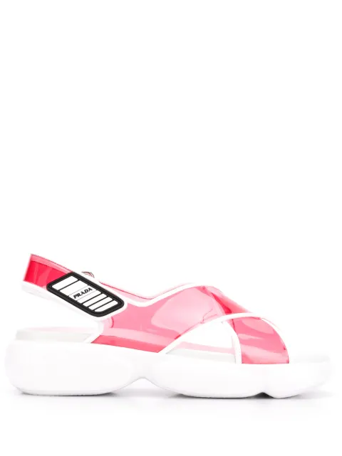 PRADA PINK CLOUDBURST 40 LEATHER FLATFORM SANDALS