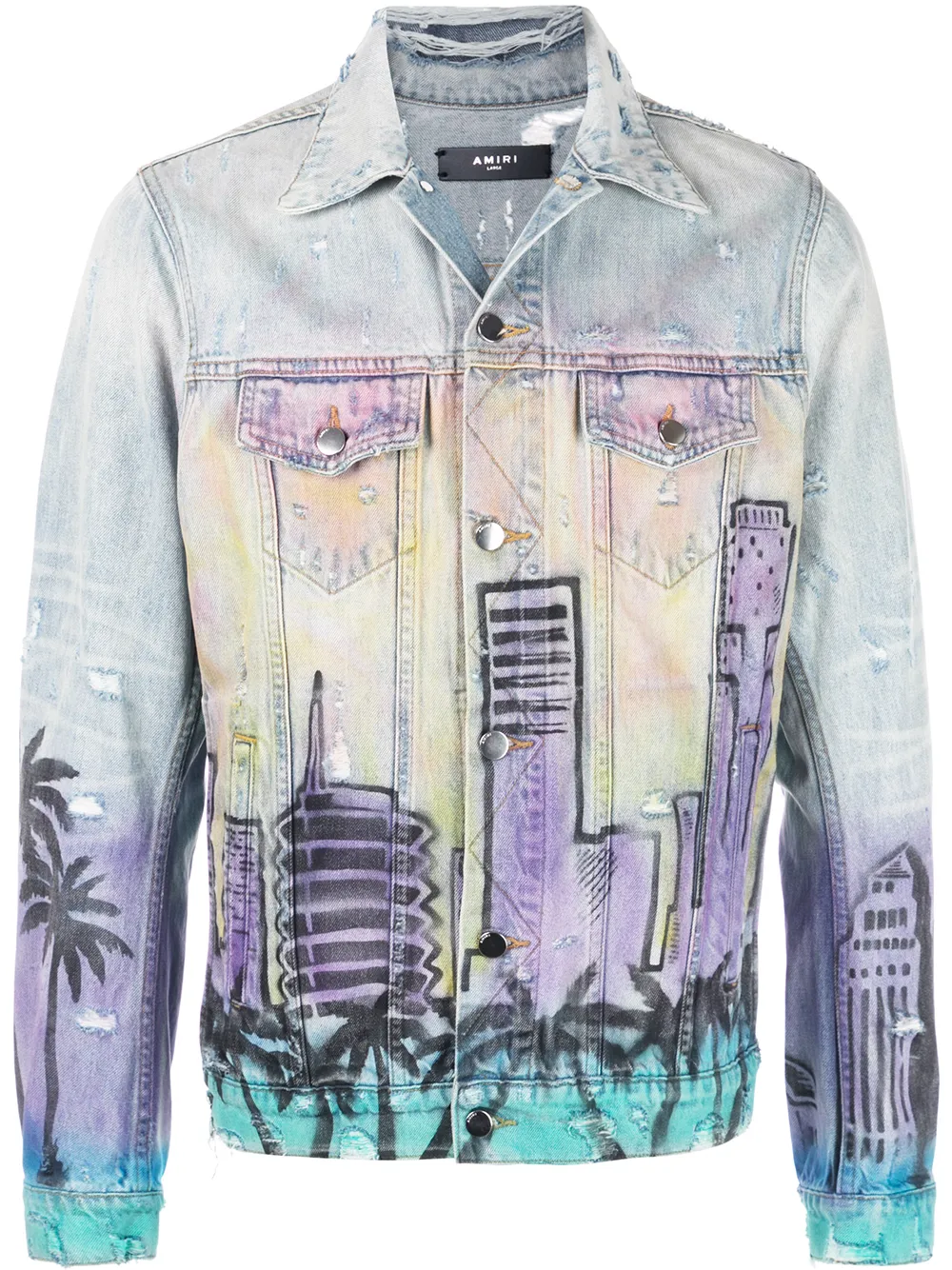 Amiri Jackets AMIRI PRINTED DENIM JACKET - BLUE