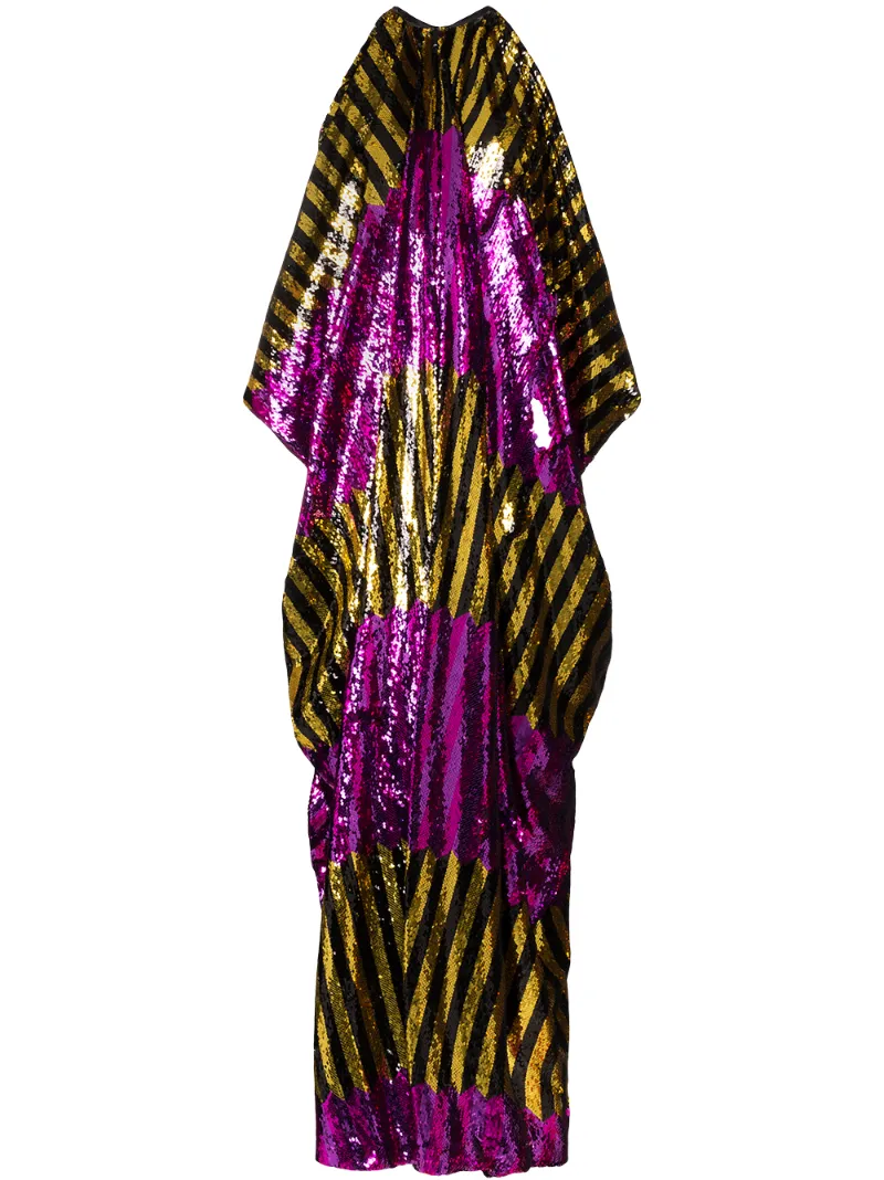 Halpern Dresses HALPERN DRAPED COLUMN SEQUINNED MAXI DRESS - BLACK/GOLD/PURPLE/FUCHSIA