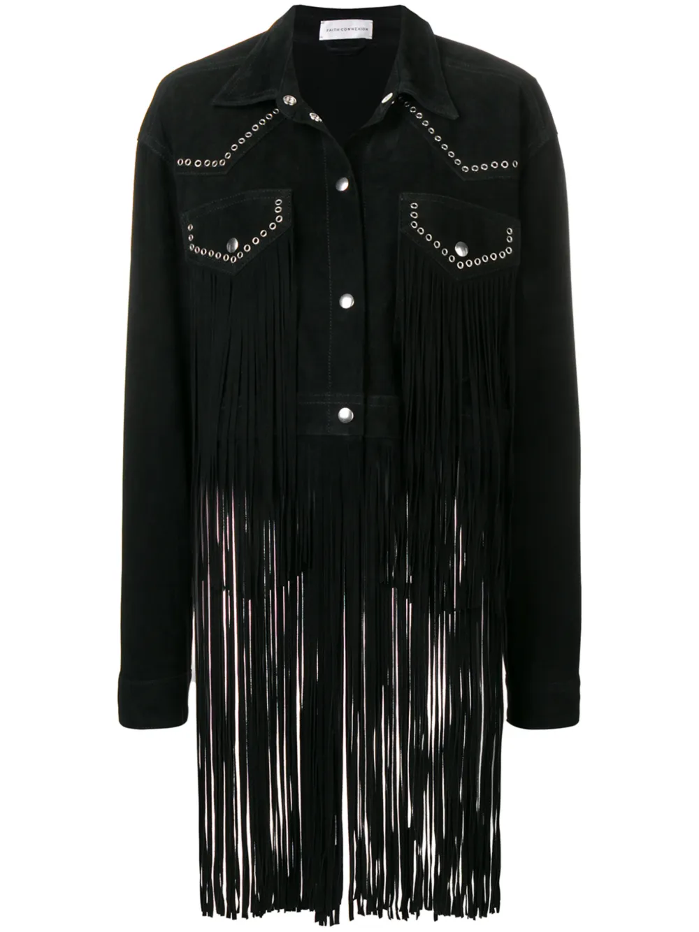 Faith Connexion Jackets FAITH CONNEXION FRINGED JACKET - BLACK