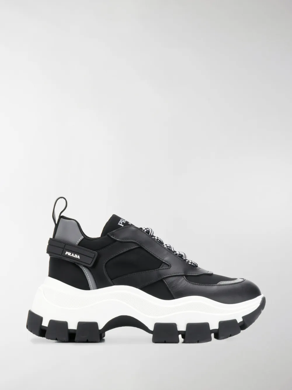 Prada Leather And Fabric Sneakers With Maxi Sole In Black