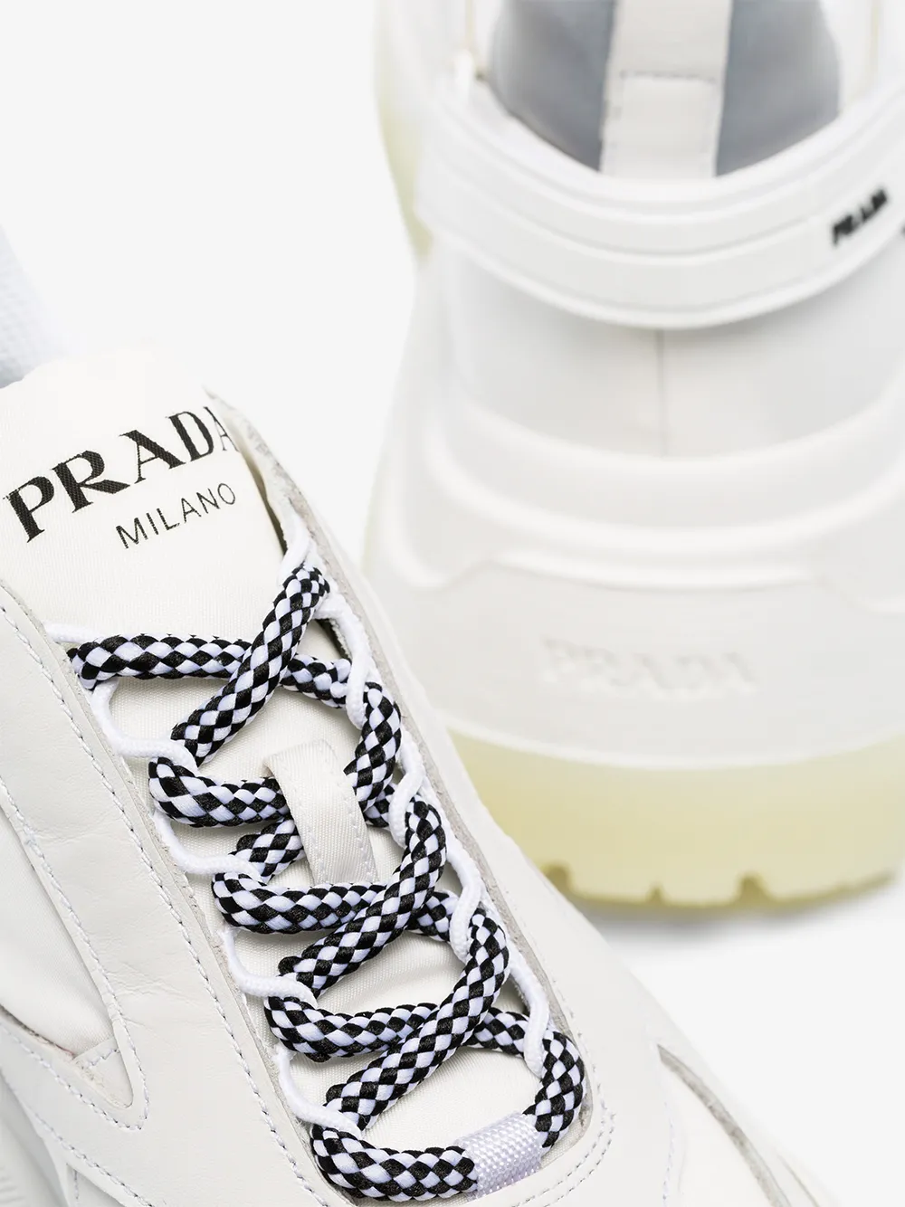 Prada Pegasus Metallic-Paneled Leather And Canvas Sneakers In White