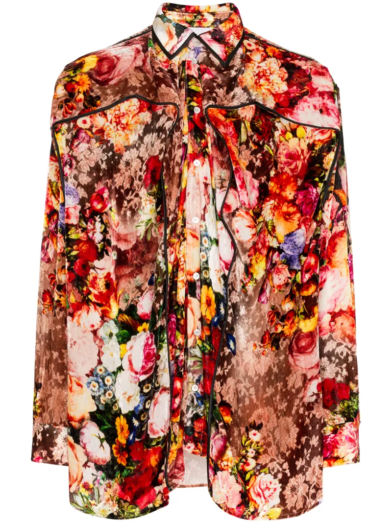 Y/project Tops Y/PROJECT GEBLÜMTES HEMD MIT RAFFUNG - PRINTED FLORAL