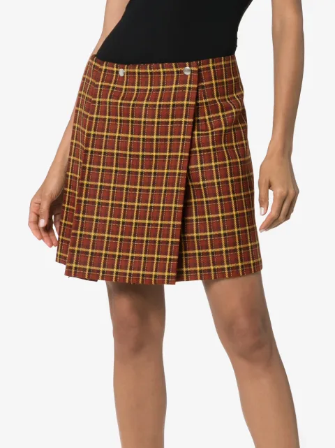 blue check pleated skirt