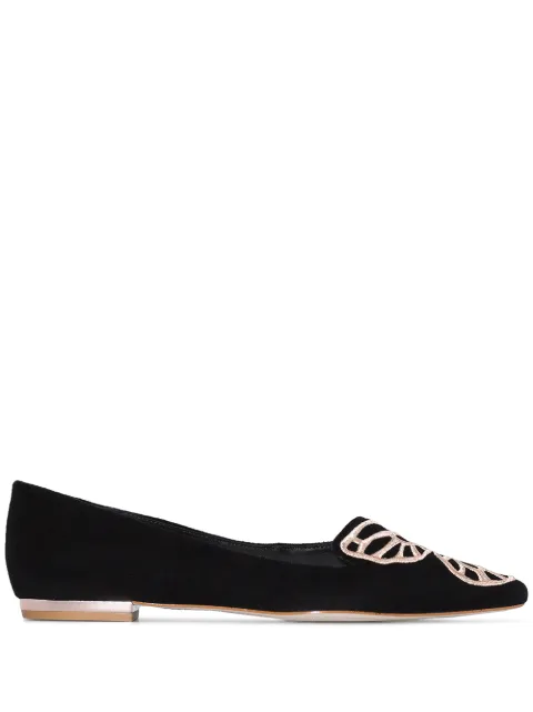 Click to view more detailed imagery on our partner's website Sophia Webster Bibi Butterfly' Wing Embroidered Suede Flats In Black/Rose Gold