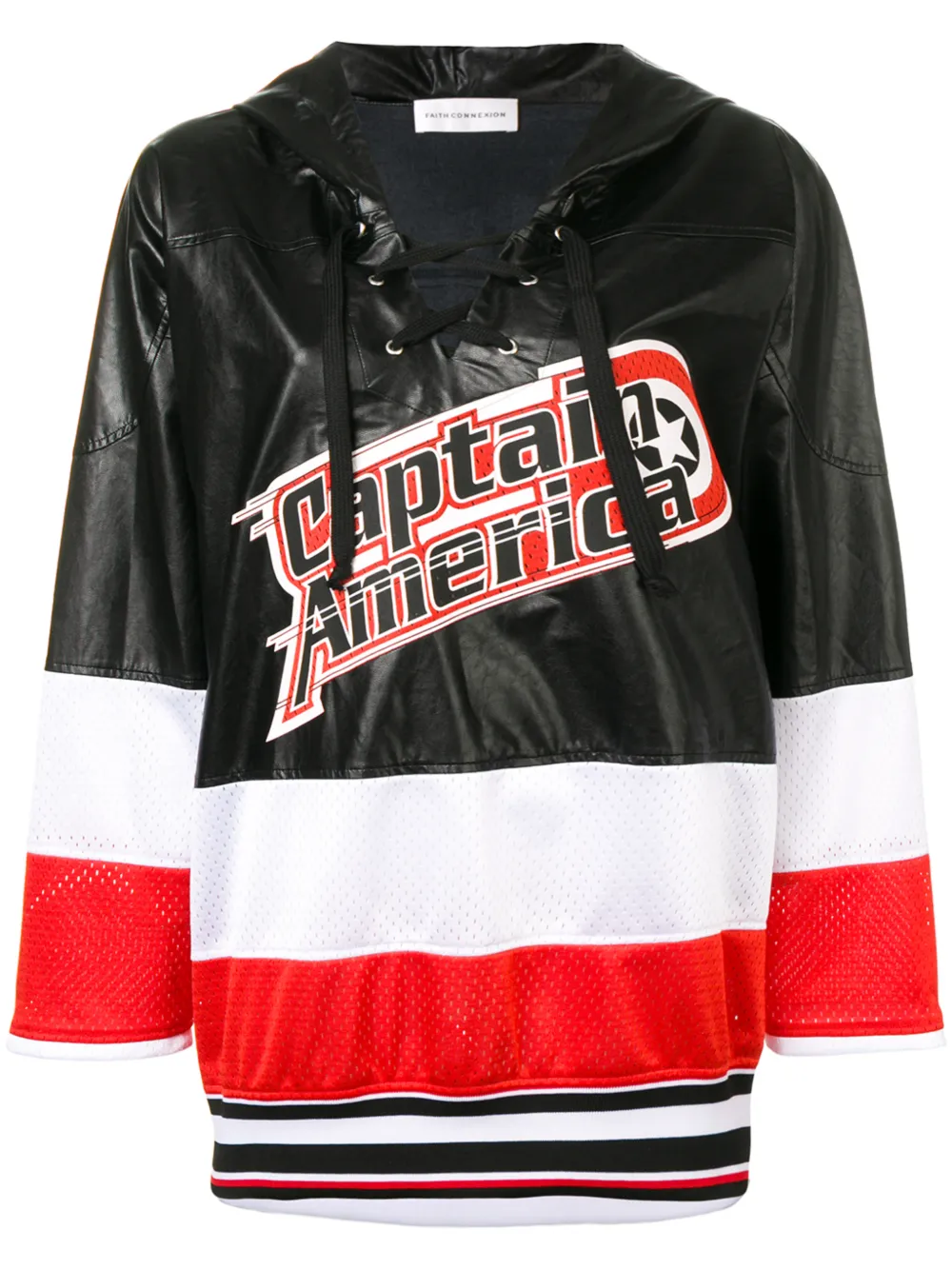 Faith Connexion Tops FAITH CONNEXION KAPUZENPULLOVER MIT "CAPTAIN AMERICA"-PRINT - SCHWARZ