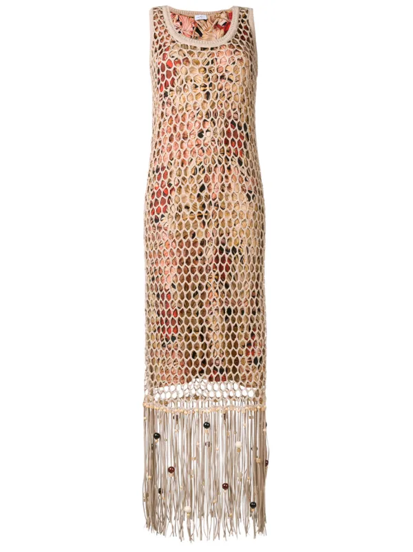 Ferragamo Fringed Mesh Overlay Dress Farfetch