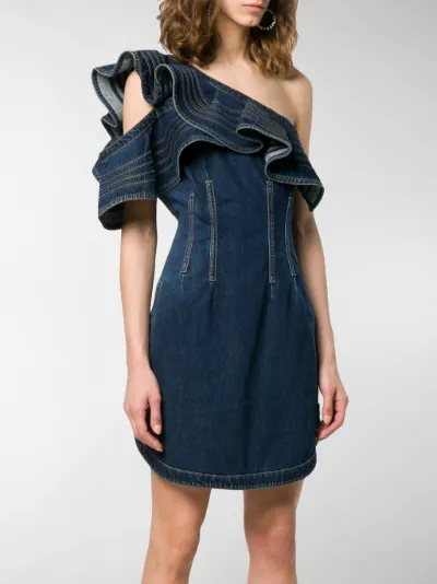 Self-Portrait Self-Portrait x Lee one-shoulder ruffle dress blue