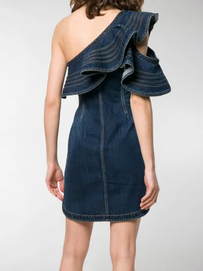 Self-Portrait Self-Portrait x Lee one-shoulder ruffle dress blue
