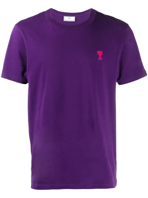 Click to view more detailed imagery on our partner's website Ami Alexandre Mattiussi Ami De Coeur-embroidered Cotton T-shirt In 500 Violet
