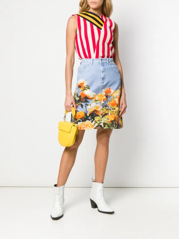 floral print denim skirt