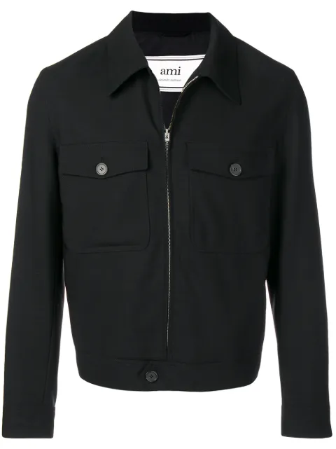 Click to view more detailed imagery on our partner's website Ami Alexandre Mattiussi Patched Pockets Zipped Jacket In 001 Noir
