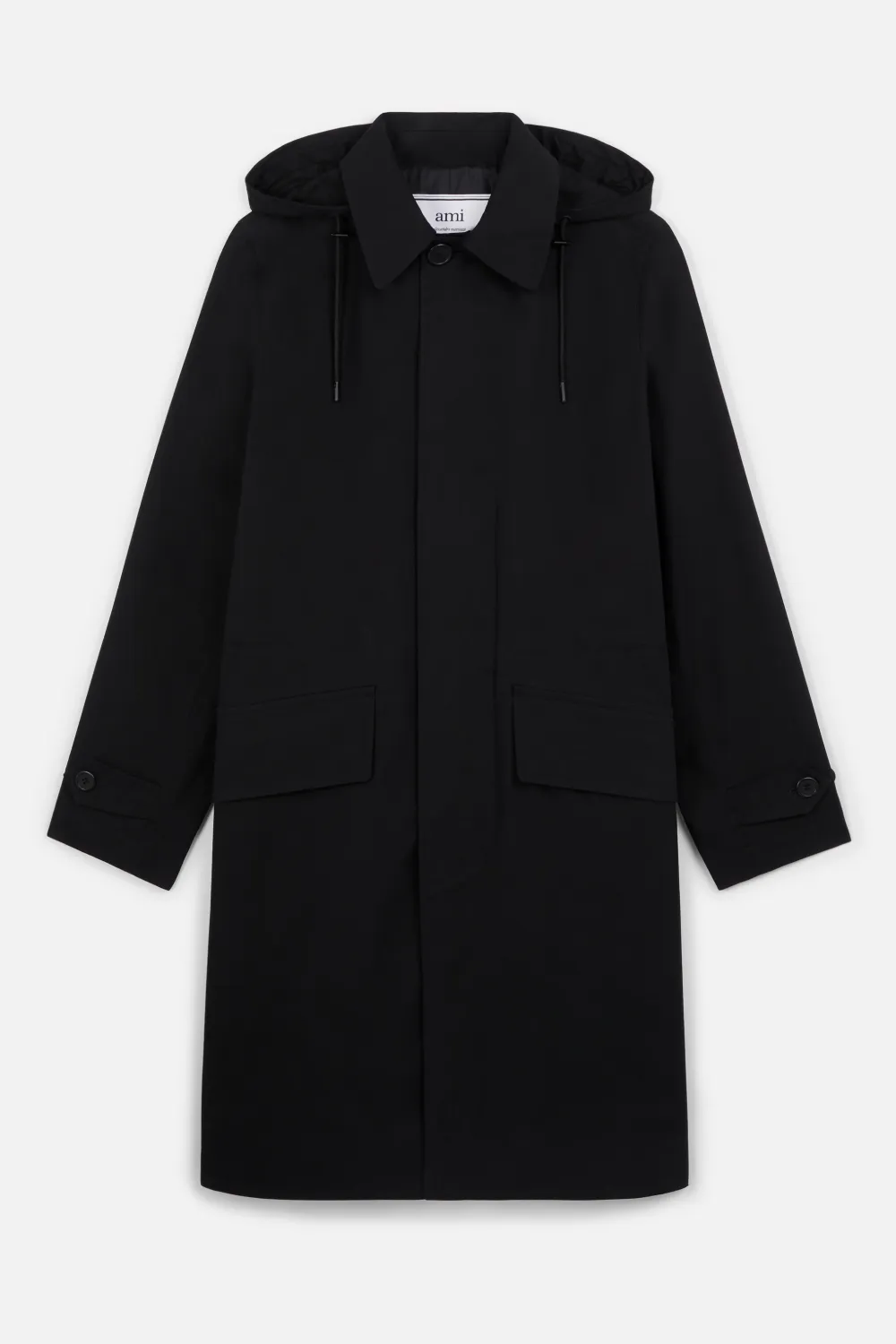 Click to view more detailed imagery on our partner's website Ami Alexandre Mattiussi Hooded Mac Coat In Black