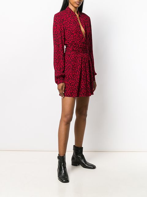 saint laurent red leopard dress