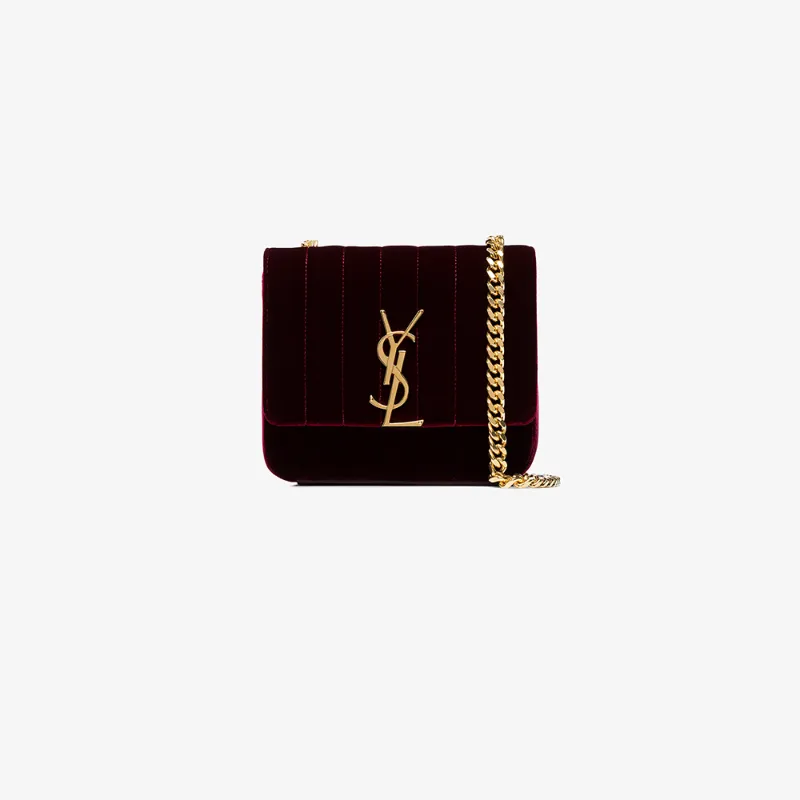 Saint Laurent Womens Red Burgundy Small Vicky Velvet Cross Body Bag