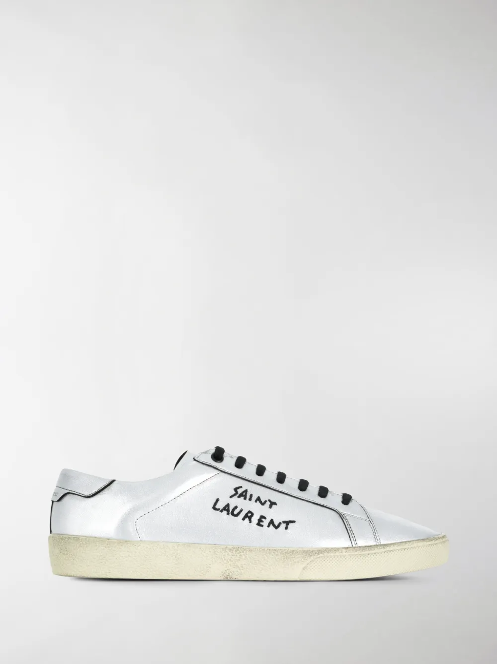 Saint Laurent Court Classic Sl/06 Embroidered Sneakers In Used-look ...