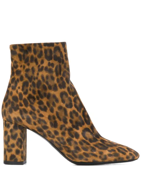 Click to view more detailed imagery on our partner's website Saint Laurent Lou Lou Leopard-Print Suede Ankle Boots - Neut. Pat. In Neut.Pat.