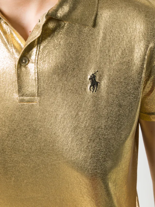 Ralph Lauren Collection Silk Lame Polo Top Gold FARFETCH AO