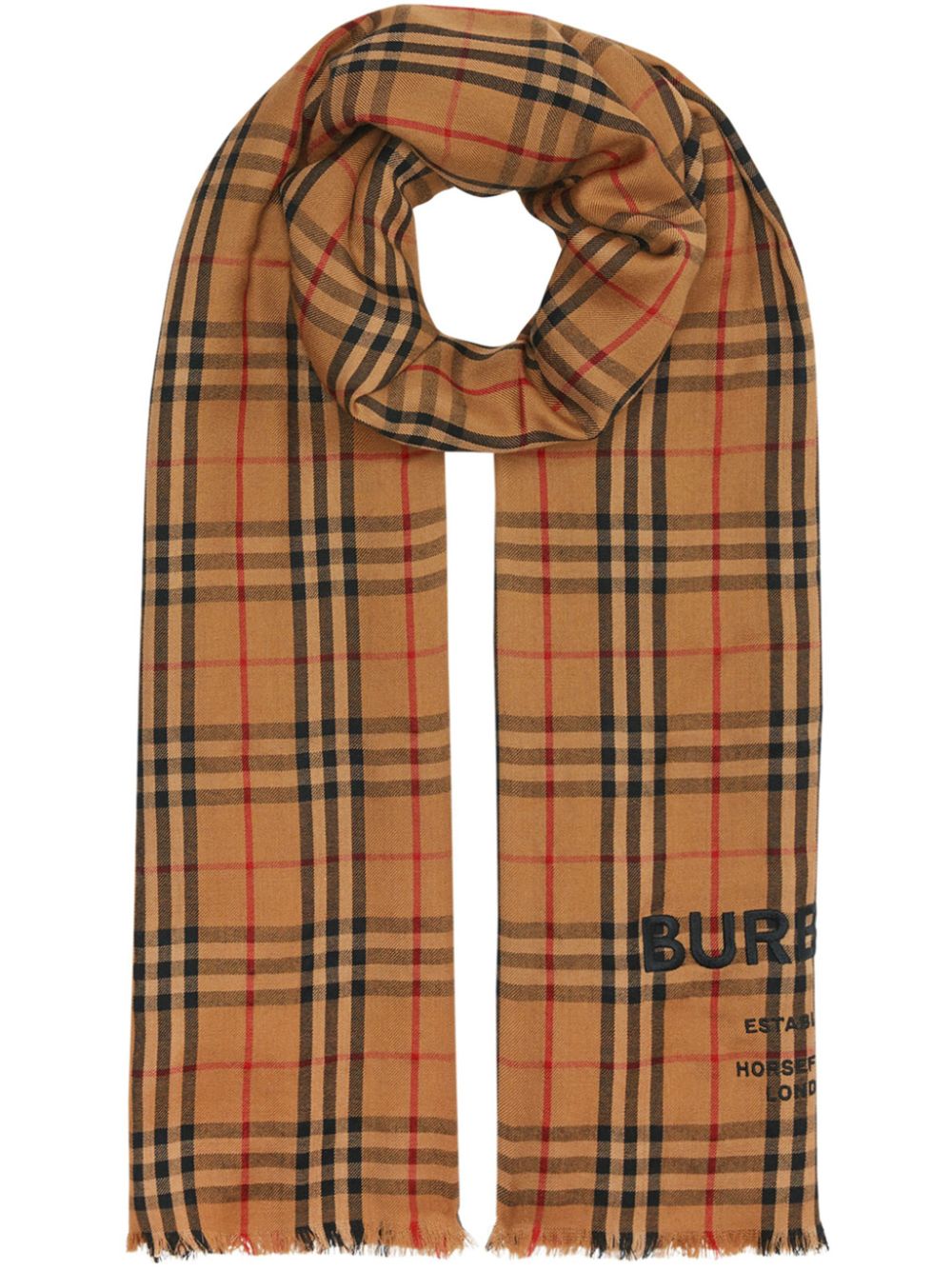 фото Burberry легкий кашемировый шарф в клетку vintage check с вышивкой