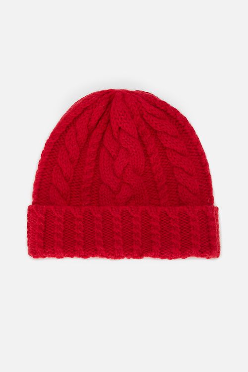 red cable knit beanie