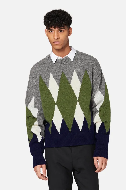 ARGYLE PATTERN CREWNECK SWEATER - AMI 