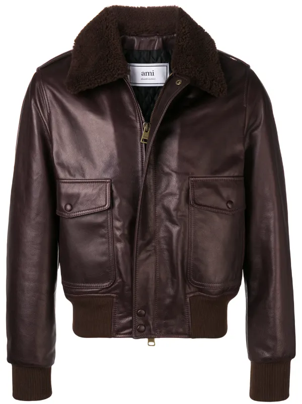 ami shearling leather jacket