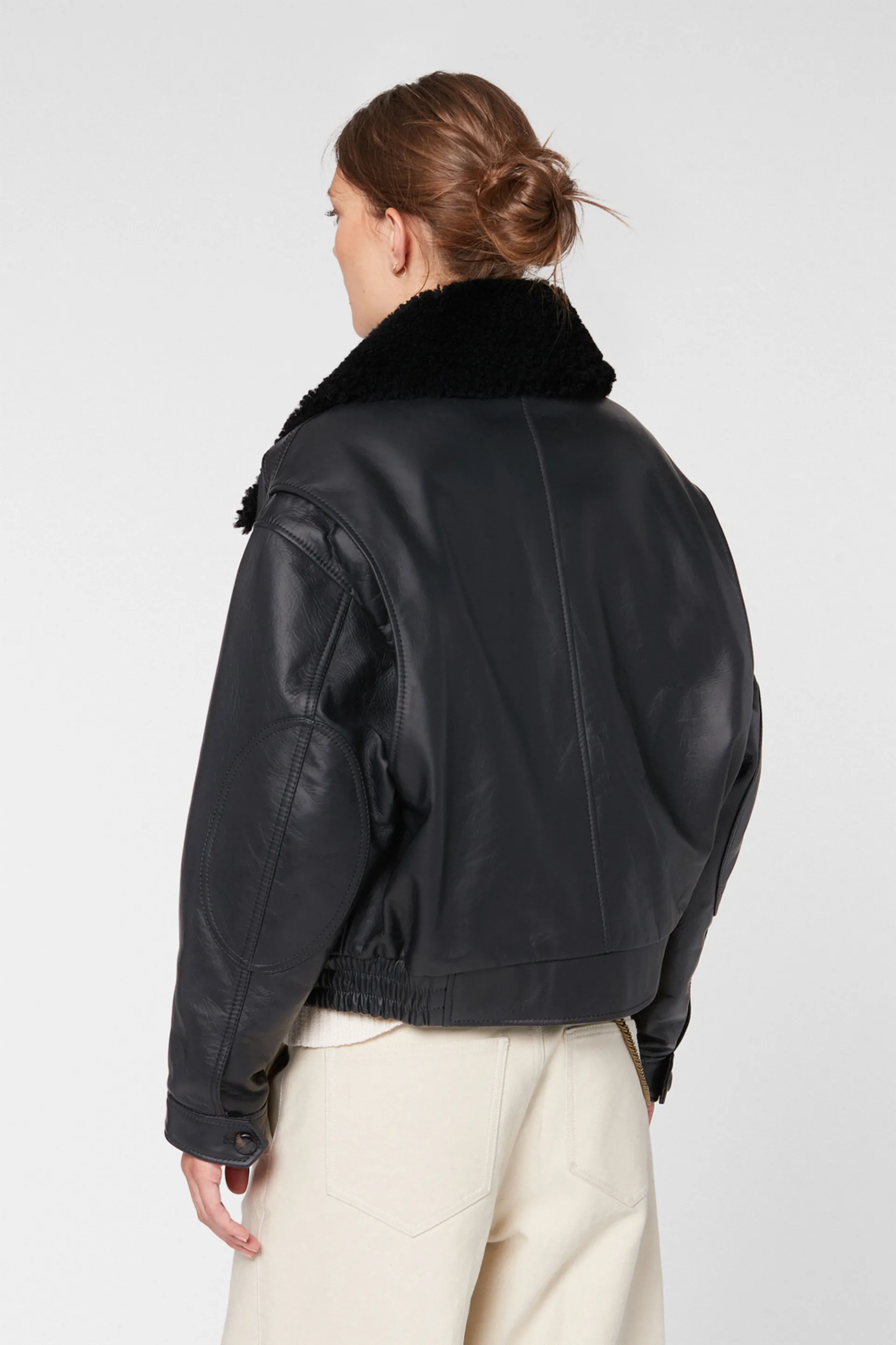 Women S Grained Jacket With Shearling Collar