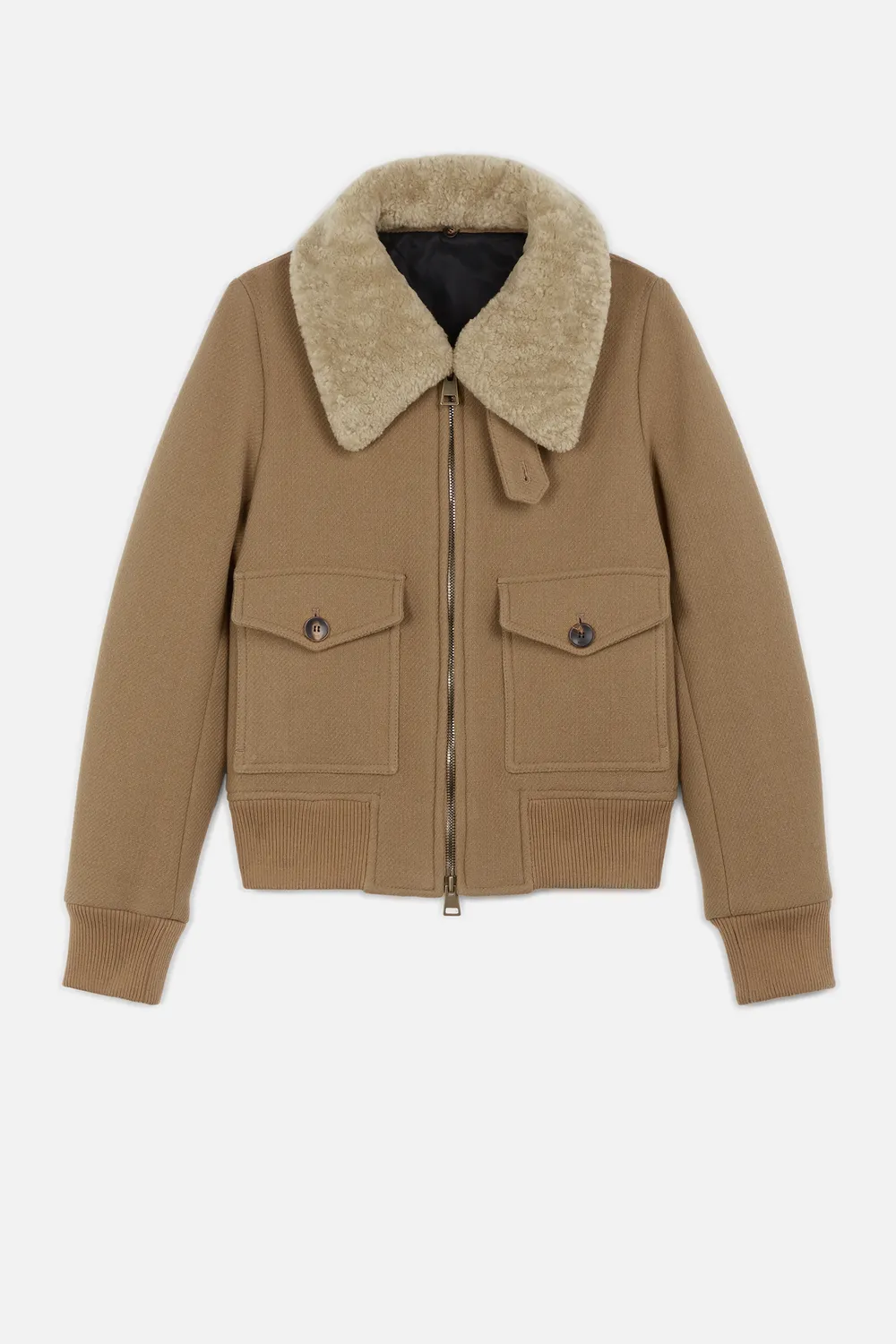 Click to view more detailed imagery on our partner's website Ami Alexandre Mattiussi Women's Zipped Jacket With Shearling Collar In Neutrals