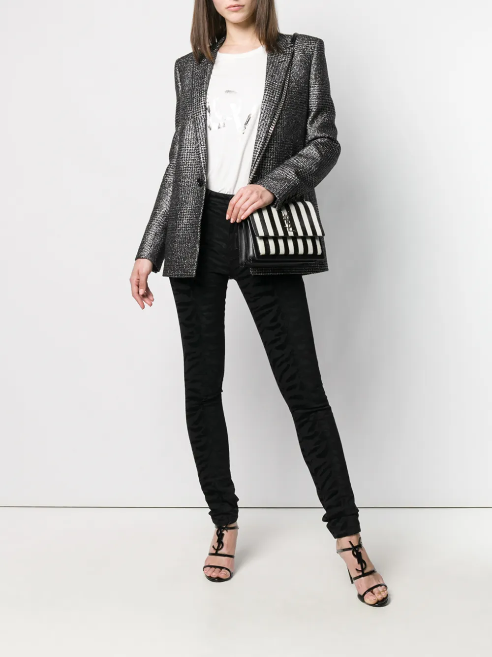 Saint Laurent Jeans met zebraprint - Zwart