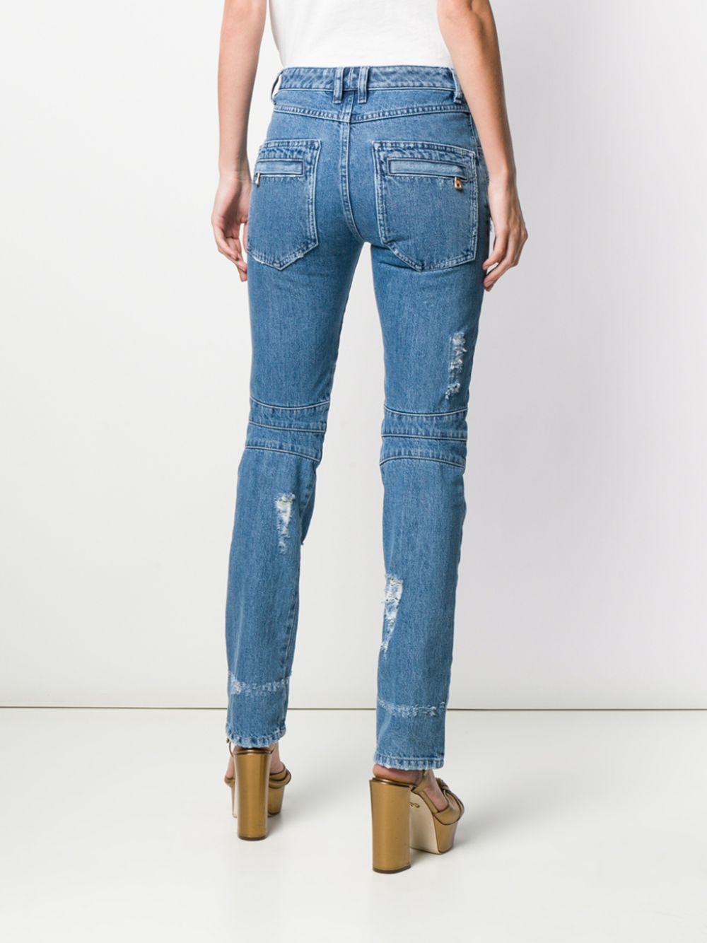 фото Balmain джинсы в байкерском стиле с прорезями