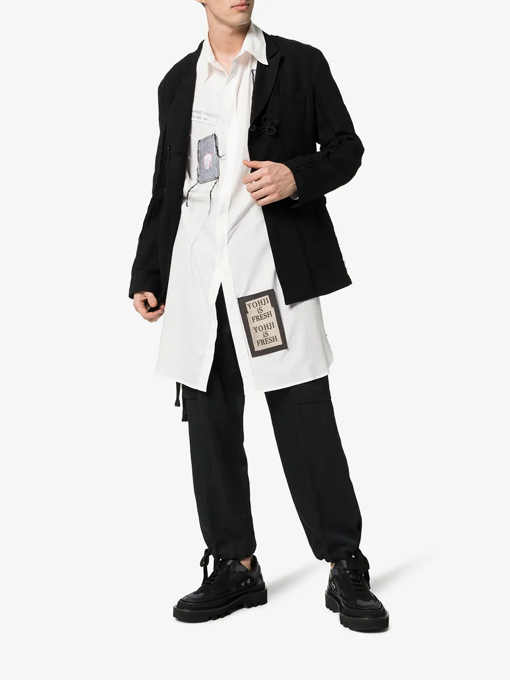 Yohji Yamamoto T-shirts YOHJI YAMAMOTO PATCH EMBROIDERED OVERSIZED SHIRT