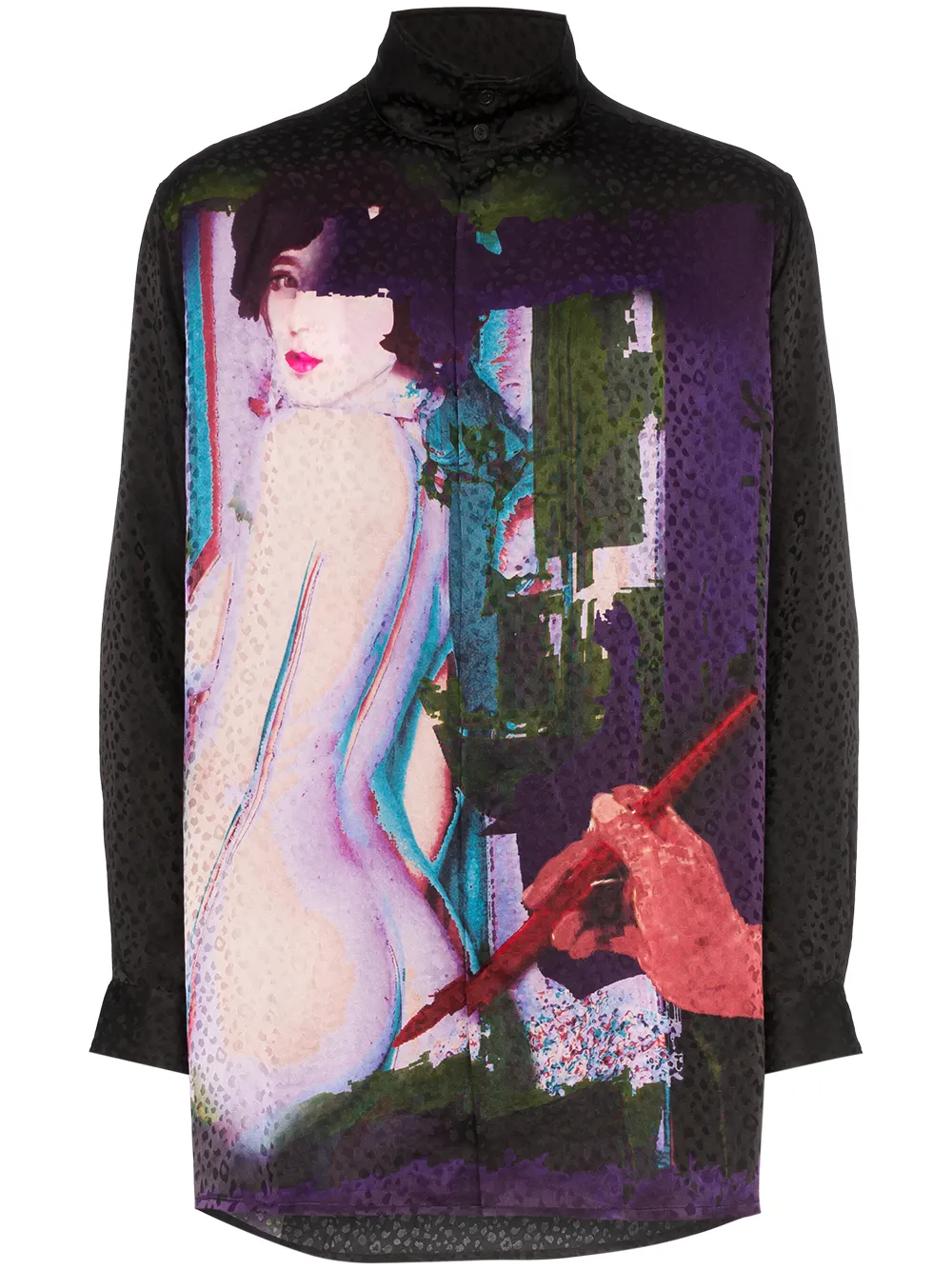 Yohji Yamamoto T-shirts YOHJI YAMAMOTO FEMALE LEOPARD PINT SILK SHIRT - BLACK