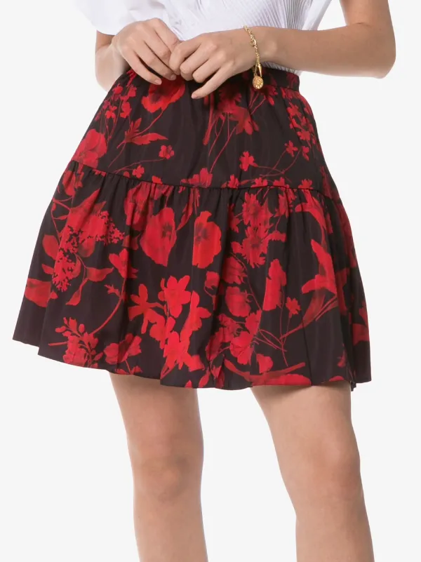 Valentino Garavani Tiered Floral Print Mini Skirt | Red