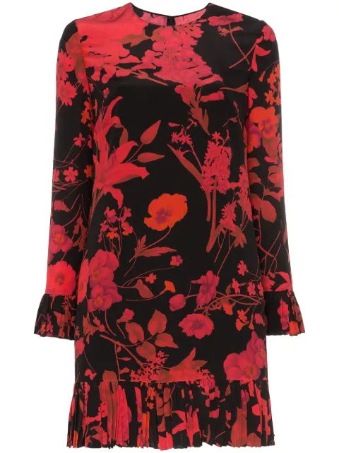 Click to view more detailed imagery on our partner's website Valentino Overdyed Crepe De Chine Dress With Double Flower Print In 0Nr Black Red