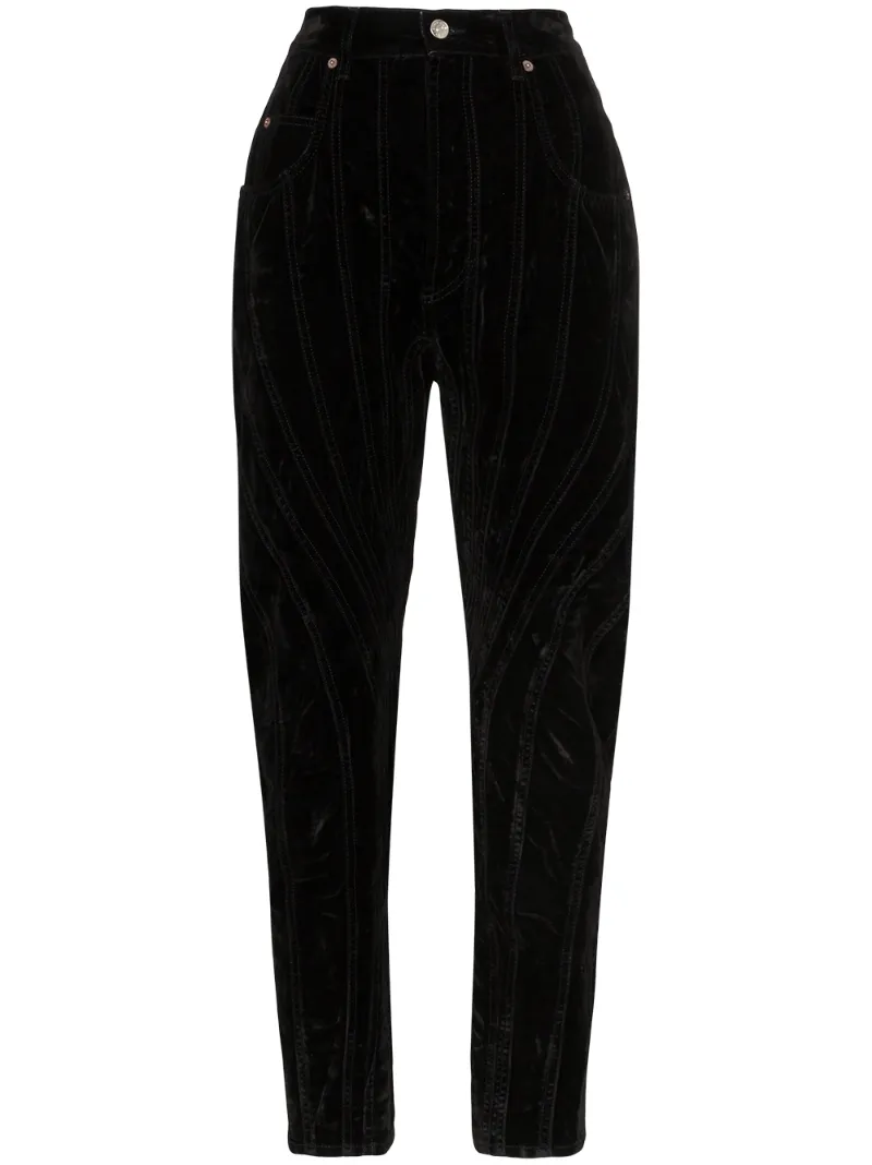 Mugler Pants MUGLER VELVET HIGH-WAISTED DENIM TROUSERS - BLACK