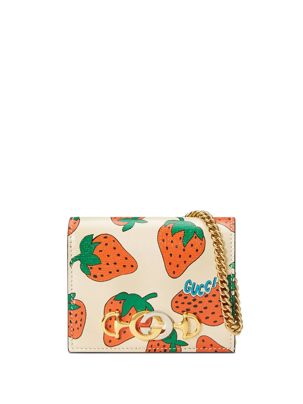 Gucci Zumi StrawberryPrint Leather Wallet In White ModeSens