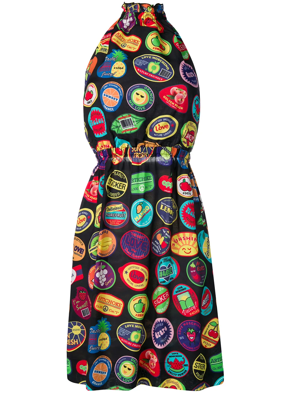 Love Moschino Jurk Met Fruit Stempel Farfetch MONCLER Zwarte jas Artishock Luxe en exclusieve mode