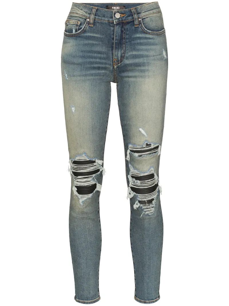 Amiri Jeans AMIRI MID-RISE RIPPED SKINNY JEANS - BLUE