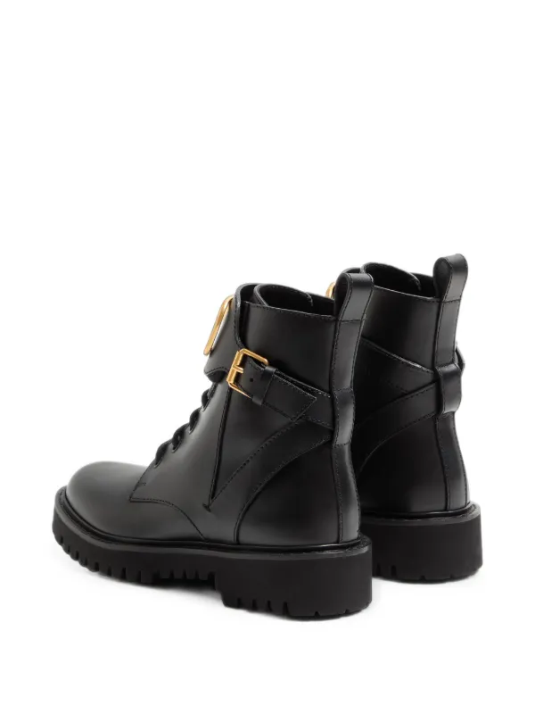VALENTINO ブラック ブーツ 37 Valentino Garavani Vロゴ シグネチャー コンバットブーツ 45mm