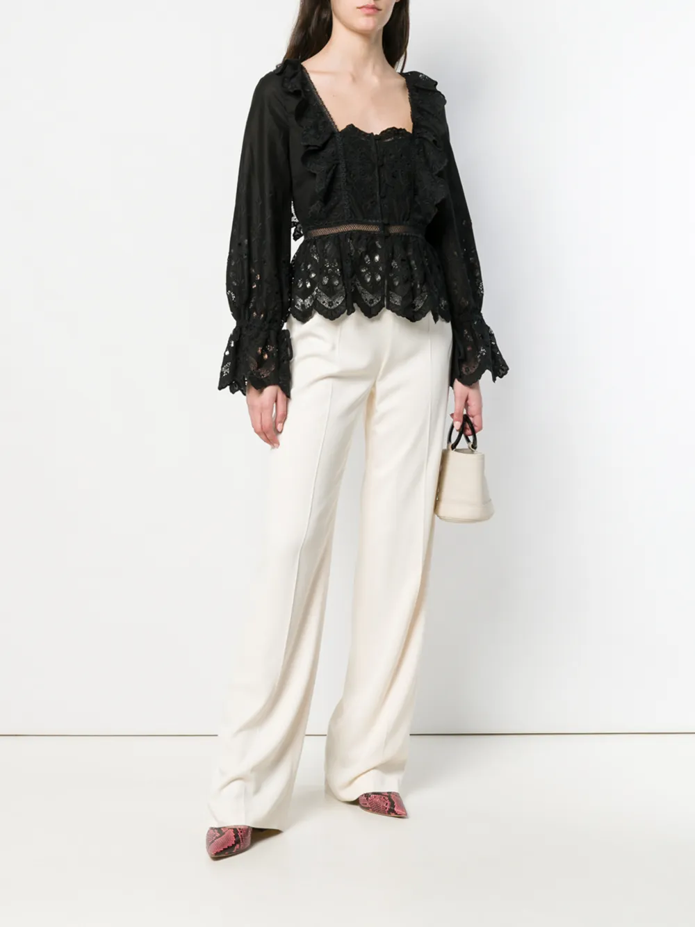 Self-Portrait Blouse met geborduurd kant - Zwart