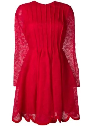 long sleeve red lace skater dress Cute Rust Skater Dress - Square Neck Dress - Long Sleeve Dress