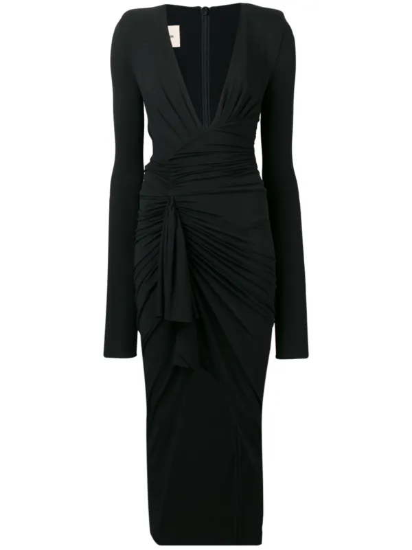 black ruched cocktail dress