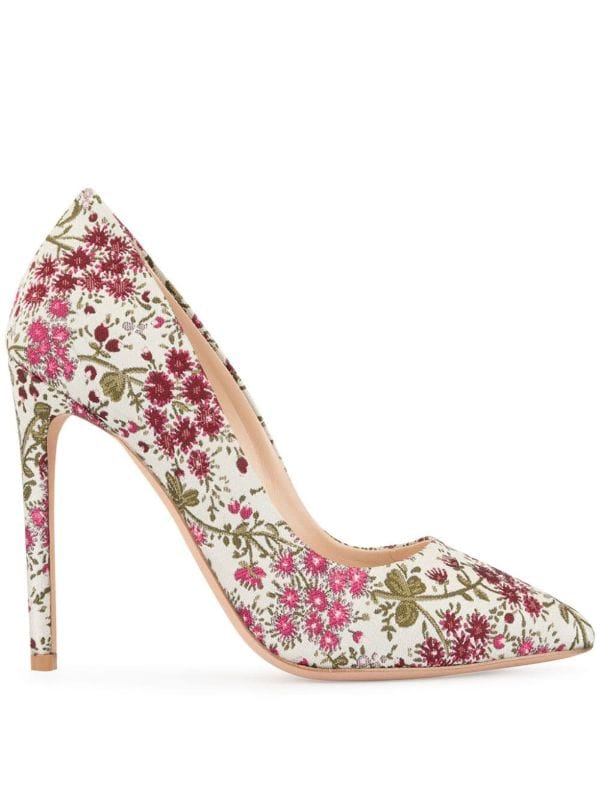 white floral pumps