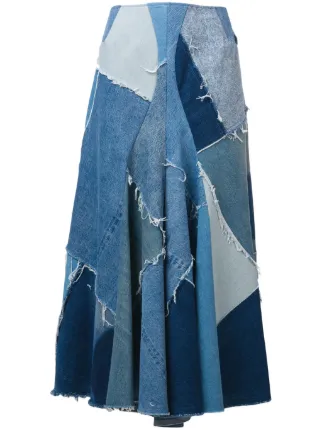 patchwork denim maxi skirt