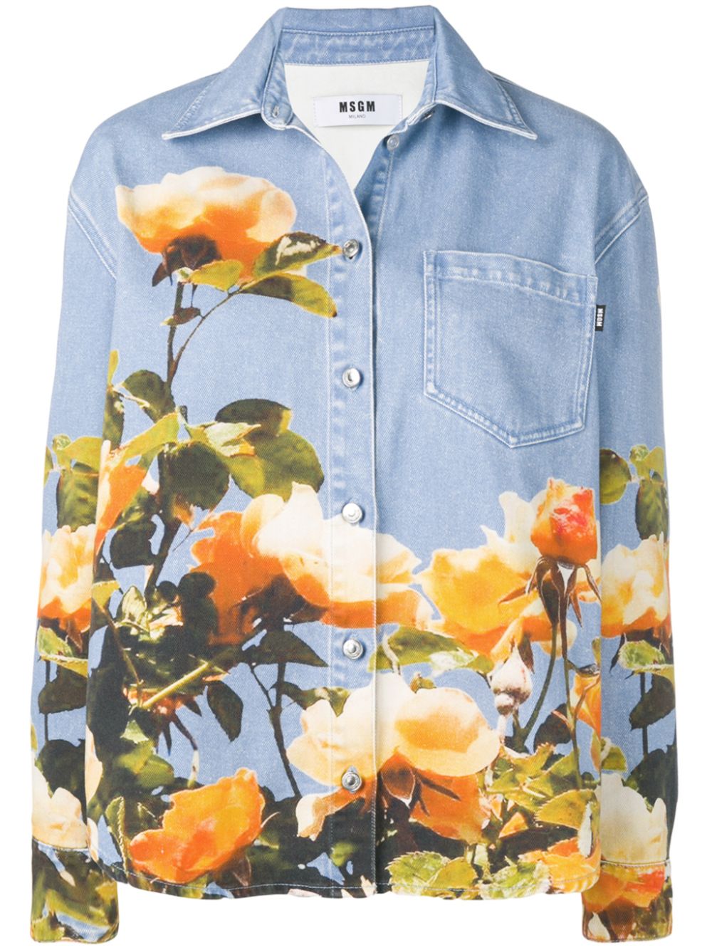 MSGM Floral Print Denim Shirt - Farfetch