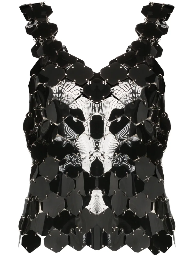 Paco Rabanne Tops PACO RABANNE CHAIN MAIL SEQUIN TOP - BLACK
