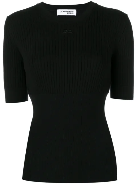 Click to view more detailed imagery on our partner's website CourrÈGes Ribbed Cotton Blend Knit Top In Black