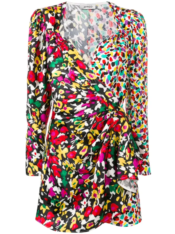mixed print wrap dress
